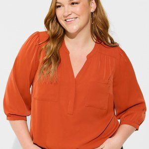 Torrid - Size 3 - Harper Crepe Orange-Red 3/4 Sleeves Blouse - NEW WITH TAGS!